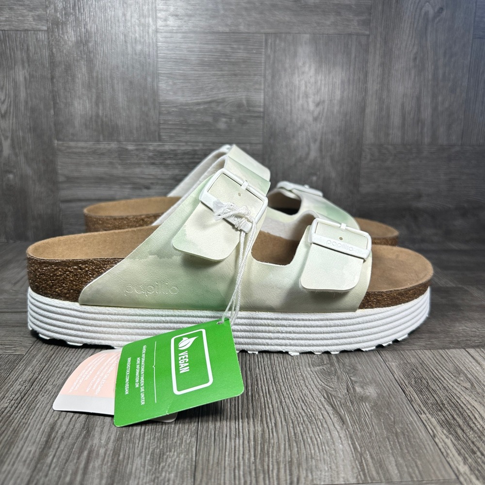 Papillio Arizona Platform Sandals Womens 8 Green Watercolor Vegan NEW